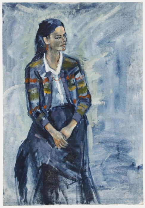 Joanne Thomson (1935-2024) - 20th Century Oil, Lady in a Patterned Jacket