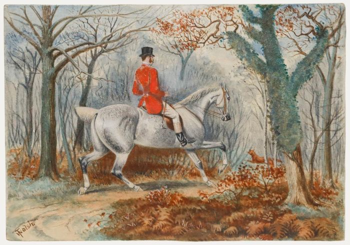 T. Walsh - 19th Century Watercolour, The Hunt Enters the Wood
