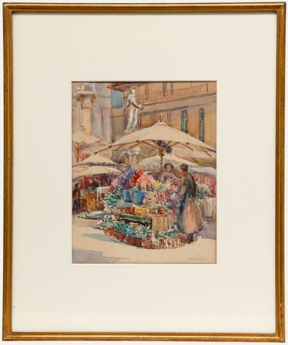 I. Barnes - Early 20th Century Watercolour, Verona Market