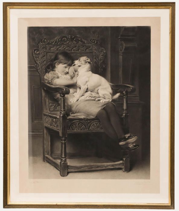 After Briton Riviere (1840-1920) - Framed Engraving, Stolen Kisses
