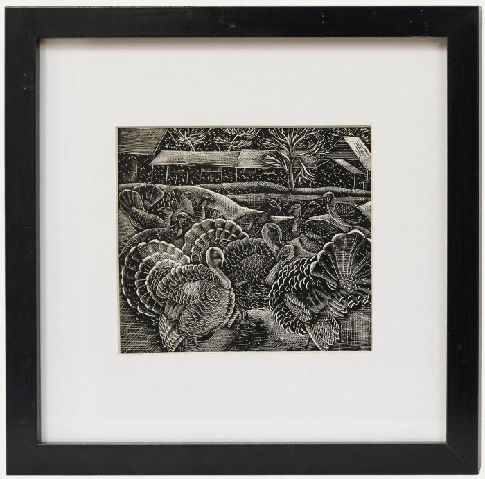 Mary Groom (1903-1958) - Framed Mid 20th Century Lithograph, Turkeys in the Snow