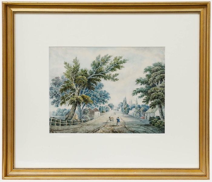 19th Century Watercolour - View Along the Street