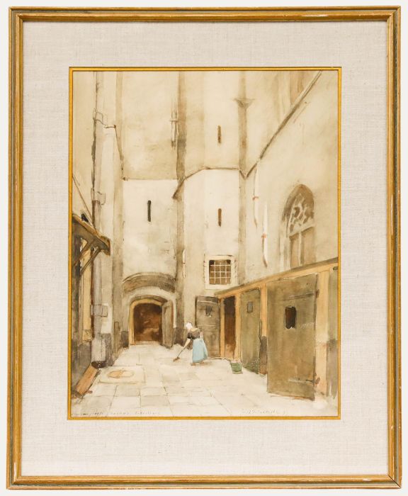 Jacob Huybrecht Hollestelle (1858-1920) - 1899 Watercolour, Sweeping the Alley
