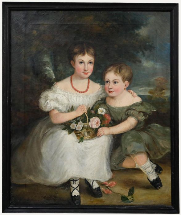 English School Mid 19th Century Oil - Portrait of Two Children