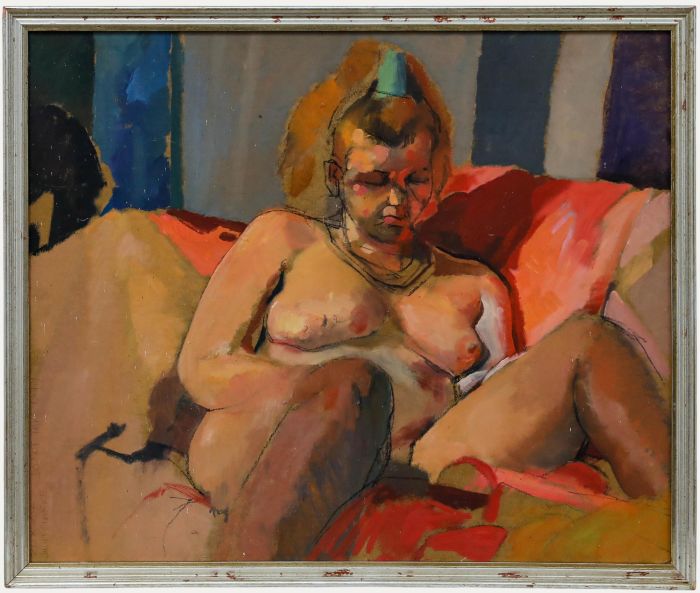 Juliet Renny - 20th Century Oil, Nude Lady with Ponytail
