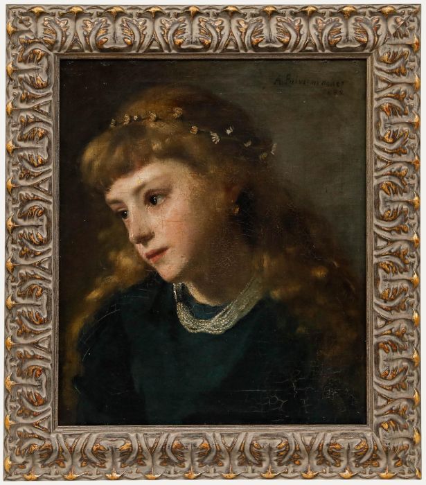 Anna Pulvermacher (act. 1880-1887) - Pre-Raphaelite 1882 Oil, Crown of Daisies