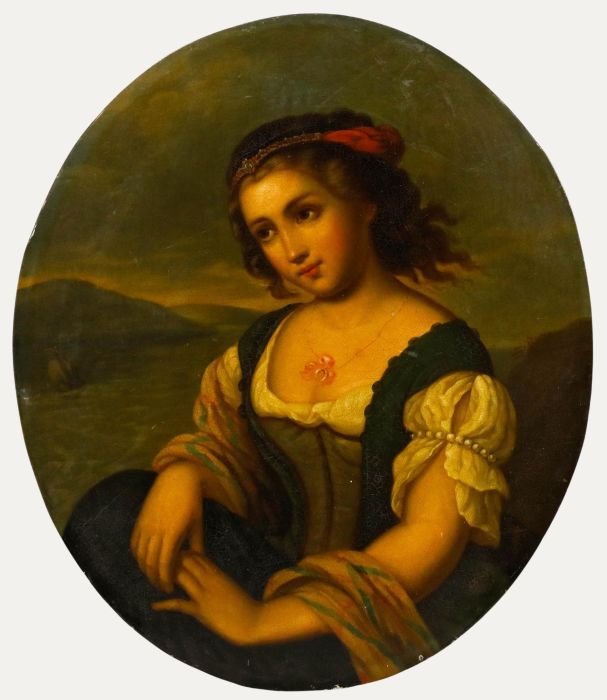 For Restoration 19th Century Oil - Lady by the River