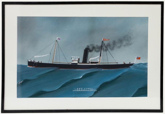 Folk Art Early 20th Century Gouache - S.S Electra