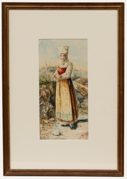 D. Lari - 1880 Watercolour, Young Girl in Traditional Dress