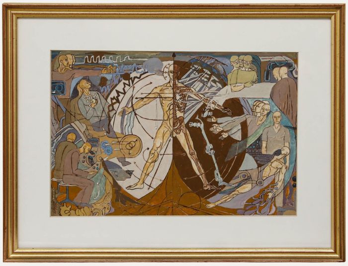 Framed 20th Century Gouache - Vitruvian Man of Medical Science
