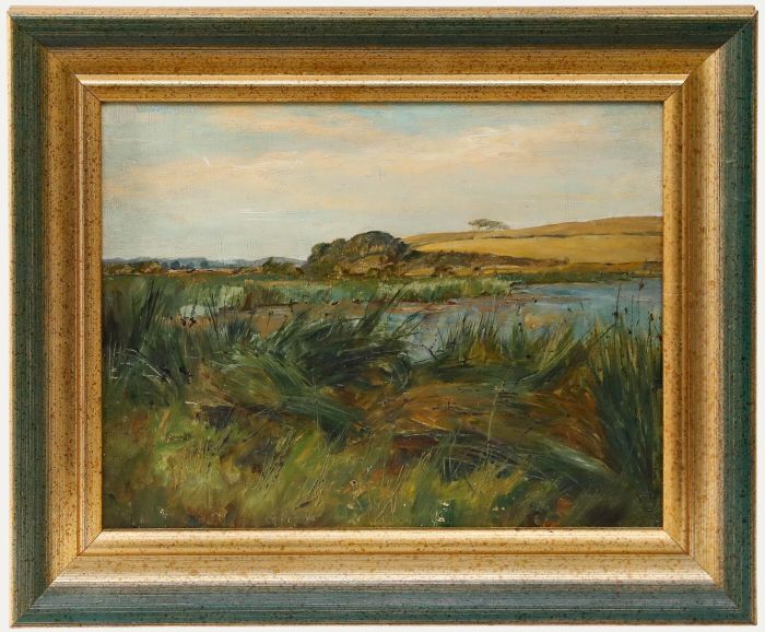 Framed 20th Century Oil - Wind Swept Landscape