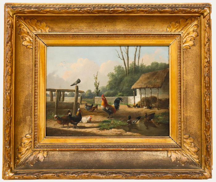 Frans Van Leemputten (1850-1914) - Framed Oil, Poultry in a Farmyard
