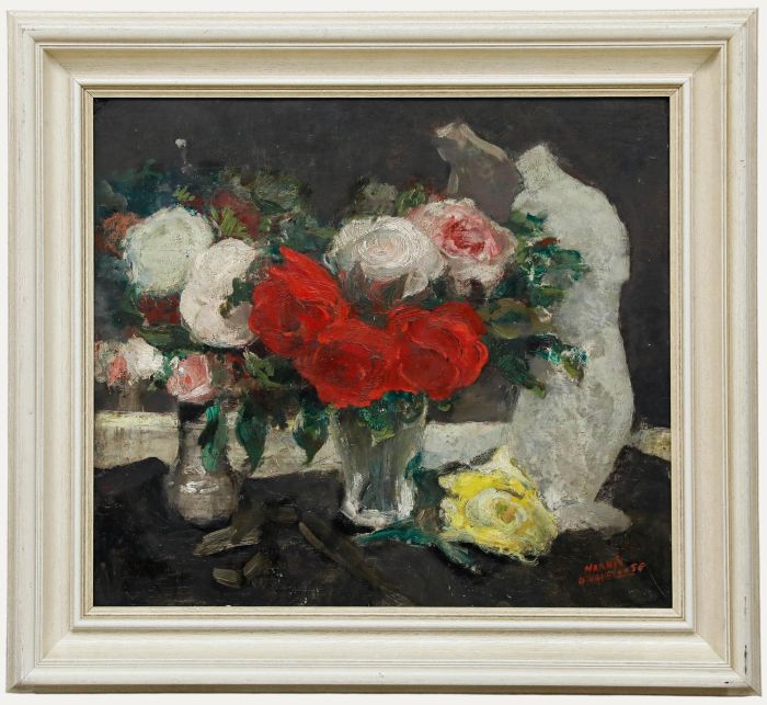 Marnix D'haveloose (1885-1973) - Framed Oil, Still Life with Roses
