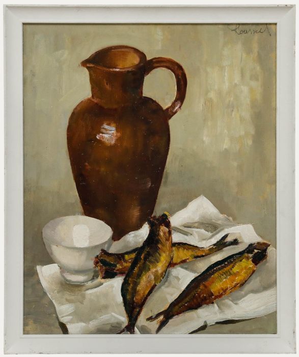 L. Roussiel (1913-1963) - Mid 20th Century Oil, Still Life with Jug and Fish