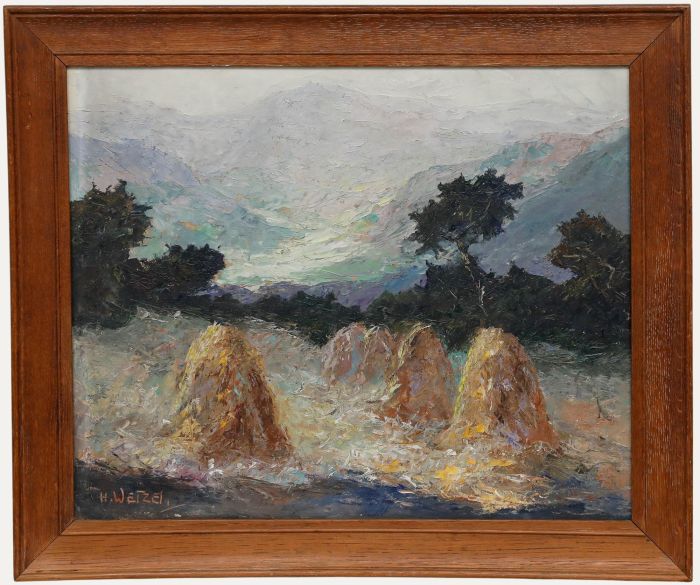 Heinz Wetzel (1858-1913) - Framed Early 20th Century Oil, Golden Haystacks