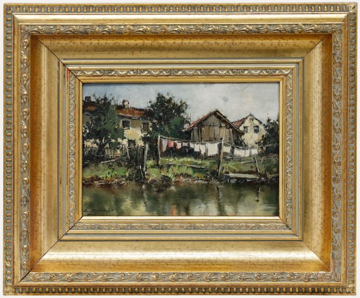 Ernst Bröcker (1893-1963) - Framed Mid 20th Century Oil, Wash Day by the River