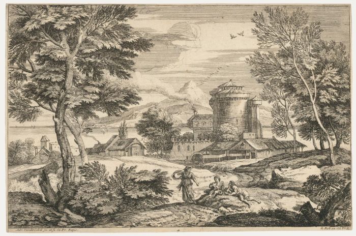 Adriaen van der Cabel (1631-1705) - 17th Century Etching, Figures in a Landscape