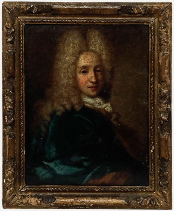 Circle of Hyacinthe Rigaud (1659-1743) - Framed Oil, Gentelman in the Teal Cape