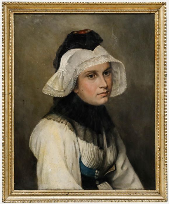 Mid 19th Century Oil - Lady in a Dutch Bonnet