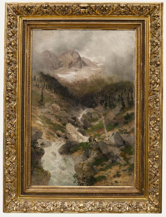 Wladimir Jettel (1843-1910) - Late 19th Century Oil, Wanderers in the Mountains