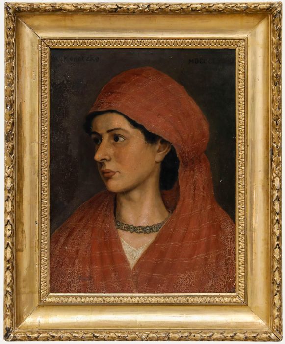 A. Konetzke - German School 1885 Oil, Traveller Woman
