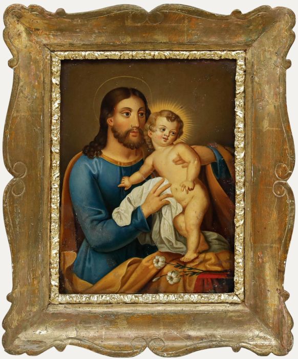 19th Century Oil - Saint Joseph and the Christ Child