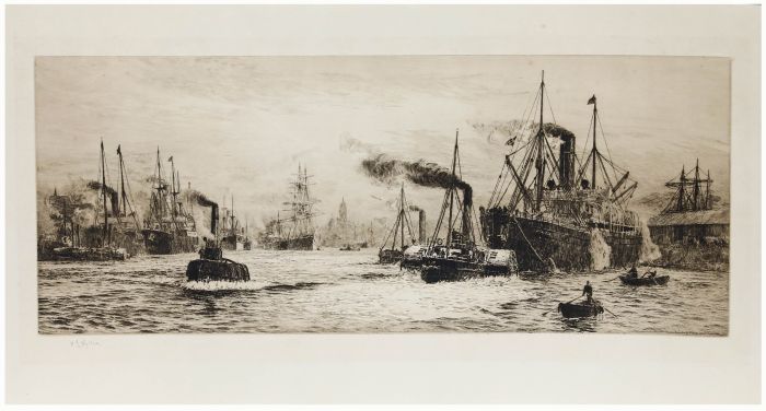 William Lionel Wyllie (1851-1931) - 1913 Etching, On the Clyde at Govan