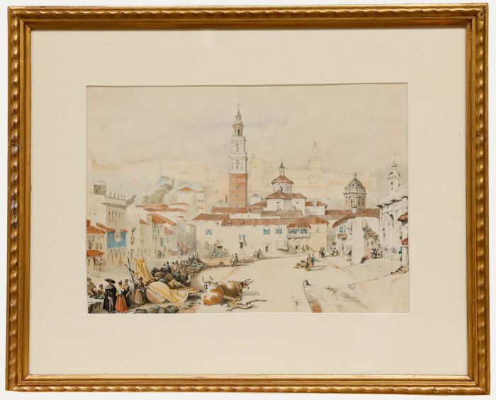 Mid 19th Century Watercolour - Spanish Town Scene