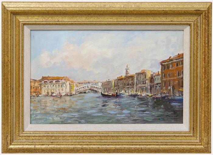 Phyllis May Morgans (1911-2001) - Oil, The Grand Canal and Rialto Bridge