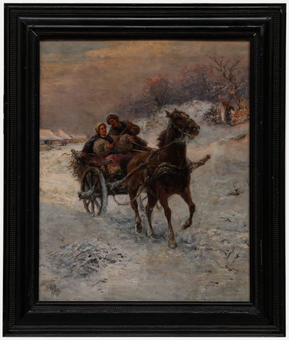 Gustav Prucha (1875-1952) - Early 20th Century Oil, Dashing Through the Snow