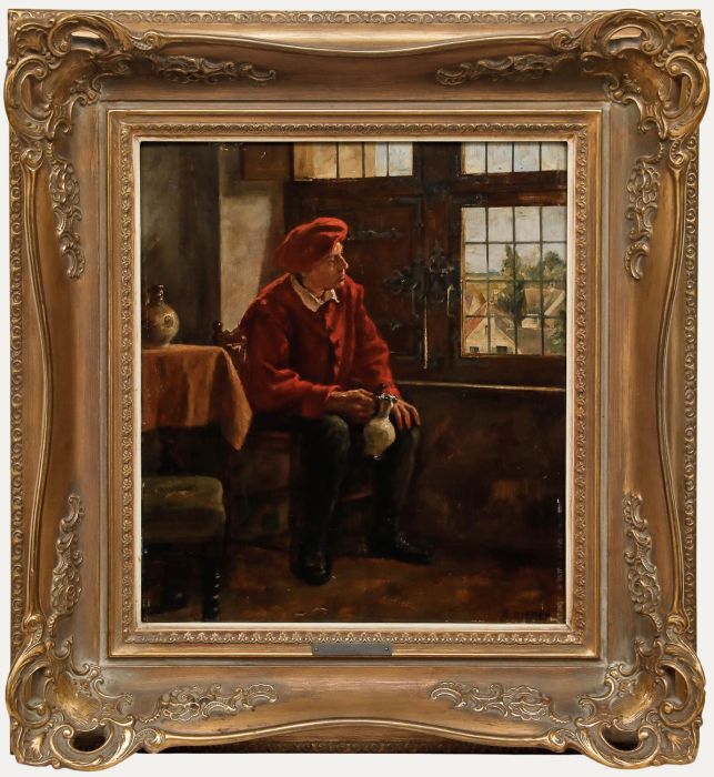 August Rieper (1865-1940) - Framed Late 19th Century Oil, The Drinker