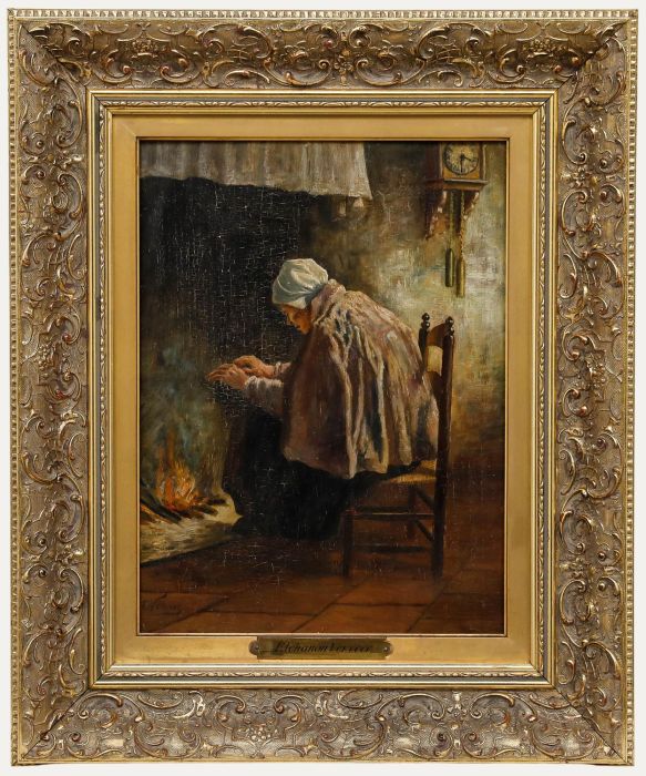 Elchanon Leonardus Verveer (1826-1900) - Dutch School Oil, By the Fire