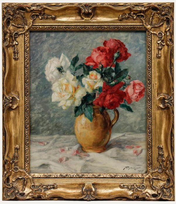 Aloyse Freyburger (1897-1990) - Framed 1927 Oil, Still Life with Roses