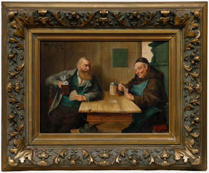 Max Kuglmayr (1863-1930) - Framed 1907 Oil, A Game of Cards