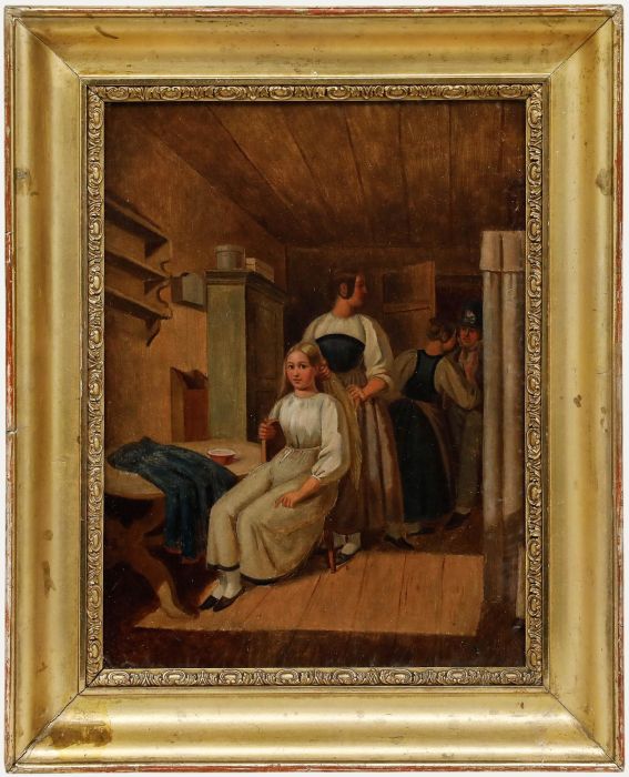 Attrib. Johann J. Friedrich Walthard (1818-1870)- Framed Oil, Dressing the Bride