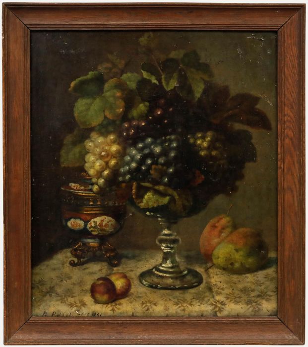 B. Pollet - Framed Late 19th Century Oil, Still Life of Grapes & Peaches