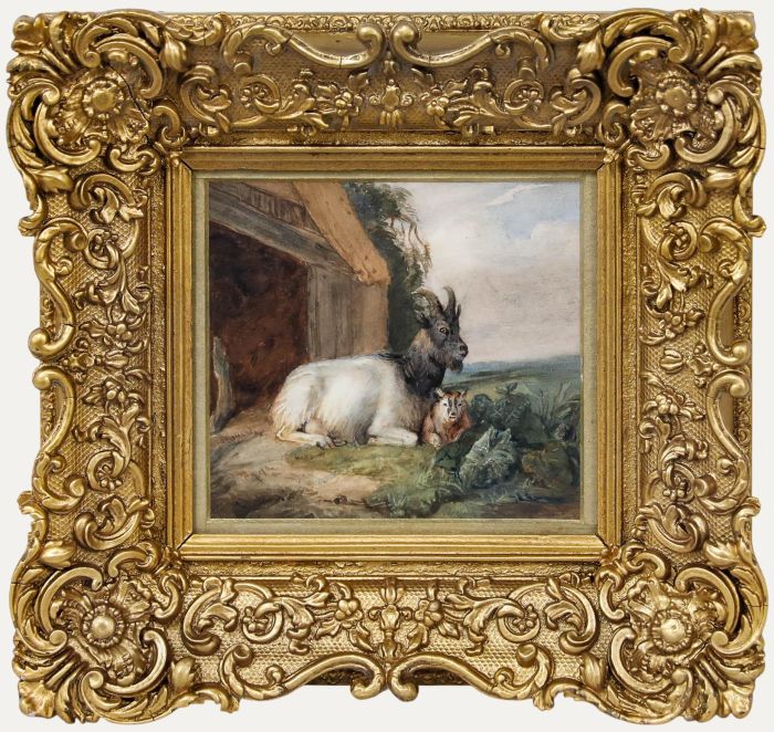 Attrib. Eugène Joseph Verboeckhoven (1798-1881) - Watercolour, Nanny and Kid