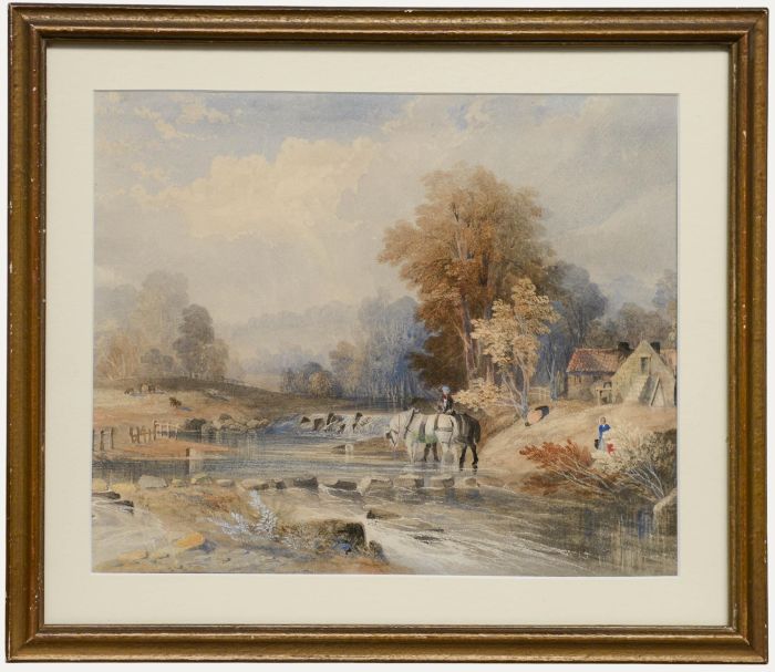 19th Century Watercolour - The River Crossing
