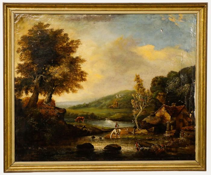 For Restoration Mid 19th Century Oil - By the Watermill
