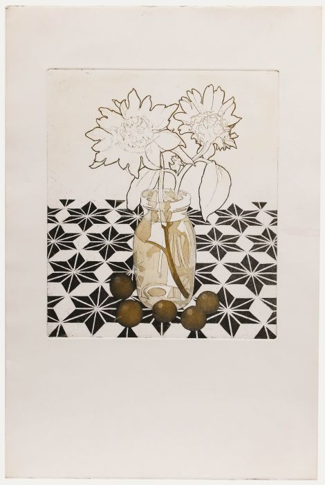 Eleanor Scarfe (1911-1992) - 20th Century Etching, Sunflowers in a Glass Jar I