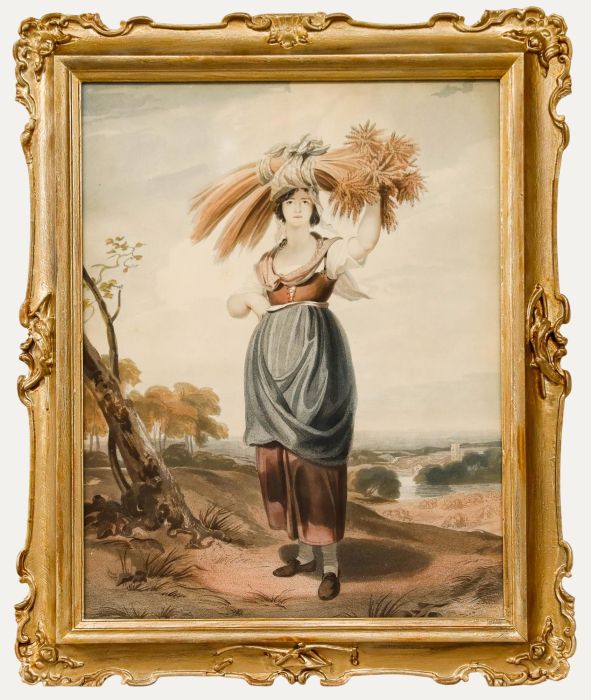 Framed 19th Century Aquatint - Collecting the Harvest