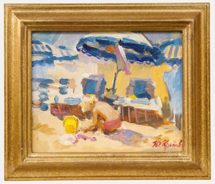 Youri Krotov (b.1984) - Framed 20th Century Oil, Playing Under the Parasol