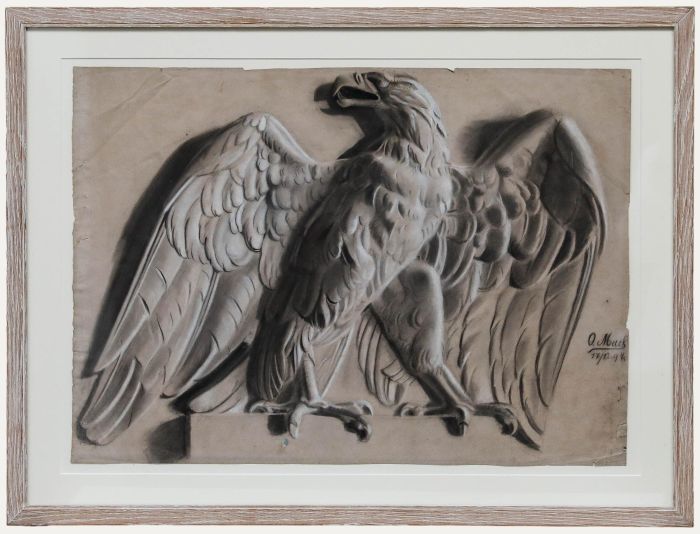 O. Muck (fl.1898-1907) - Framed Charcoal Drawing, Study of an Eagle