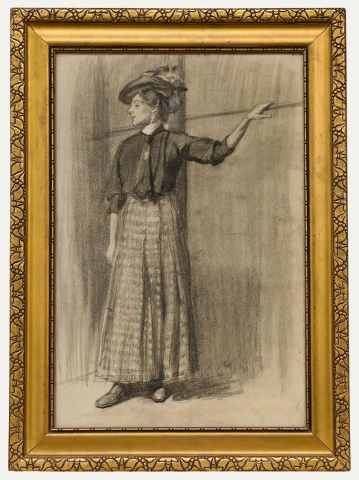 O. Muck (fl.1898-1907) - Early 20th Century Charcoal Drawing, An Elegant Pose
