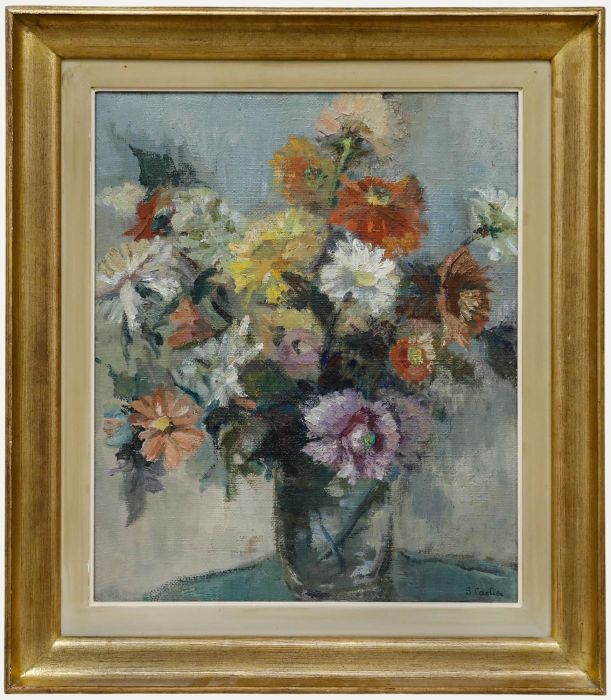 Suzanne Carlier-Symoens - Framed Mid 20th Century Oil, Bouquet of Flowers