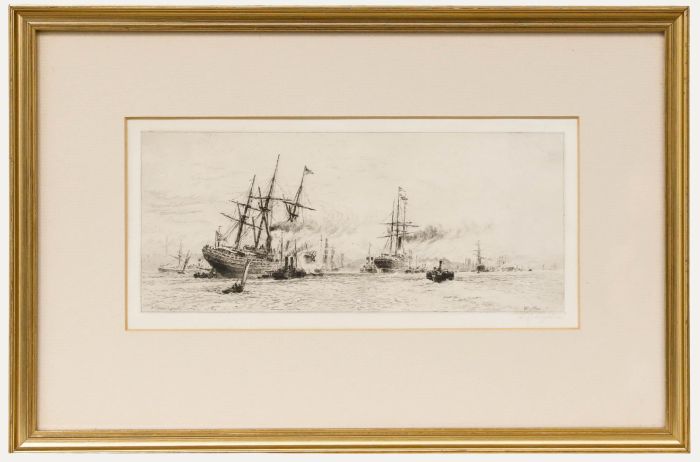William Lionel Wyllie (1851-1931) - Framed Etching, Two Merchant Ships