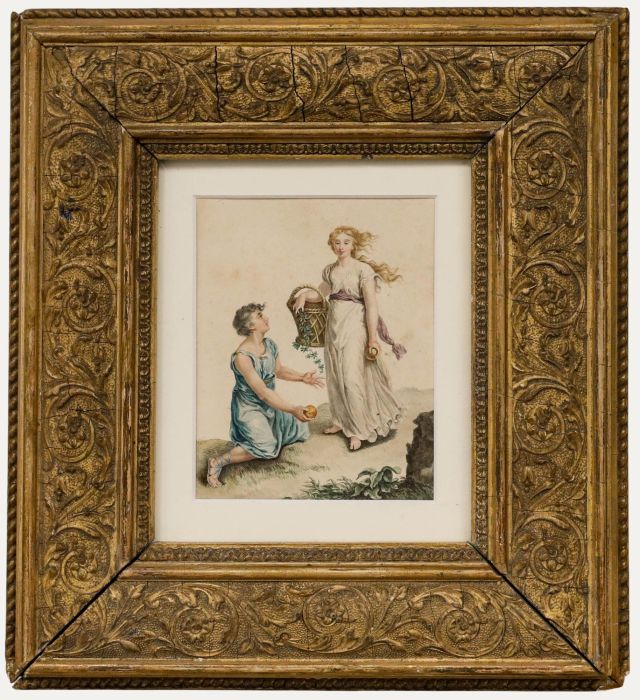 Framed Early 19th Century Watercolour - Atalanta and the Golden Apples