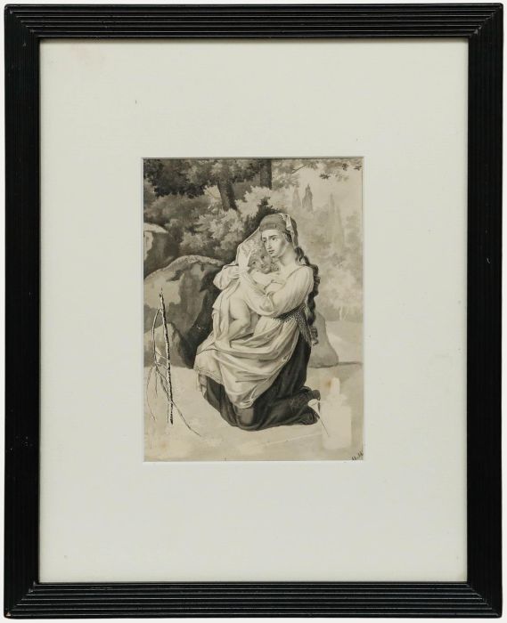 After Pauline Auzou (1775-1835) - Framed Watercolour, Daria (Maternal Fear)