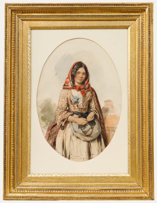 Fine Framed 19th Century Watercolour - Young Country Girl