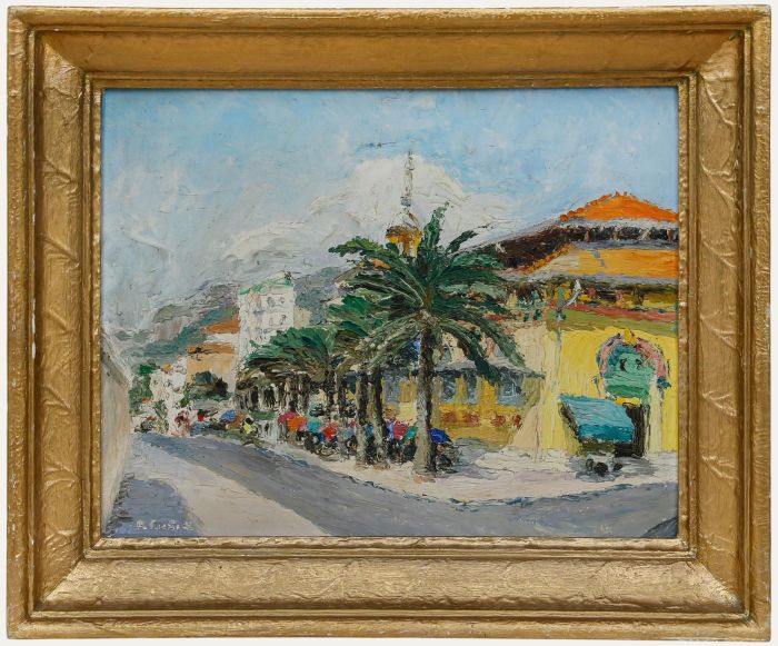 R. Cusas - Framed 20th Century Oil, A Mediterranean Street